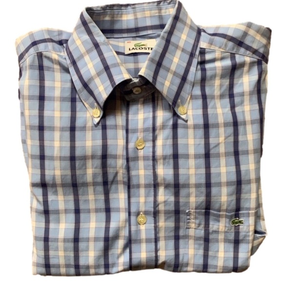 Lacoste blue plaid button down shirt Size Medium - Picture 1 of 12